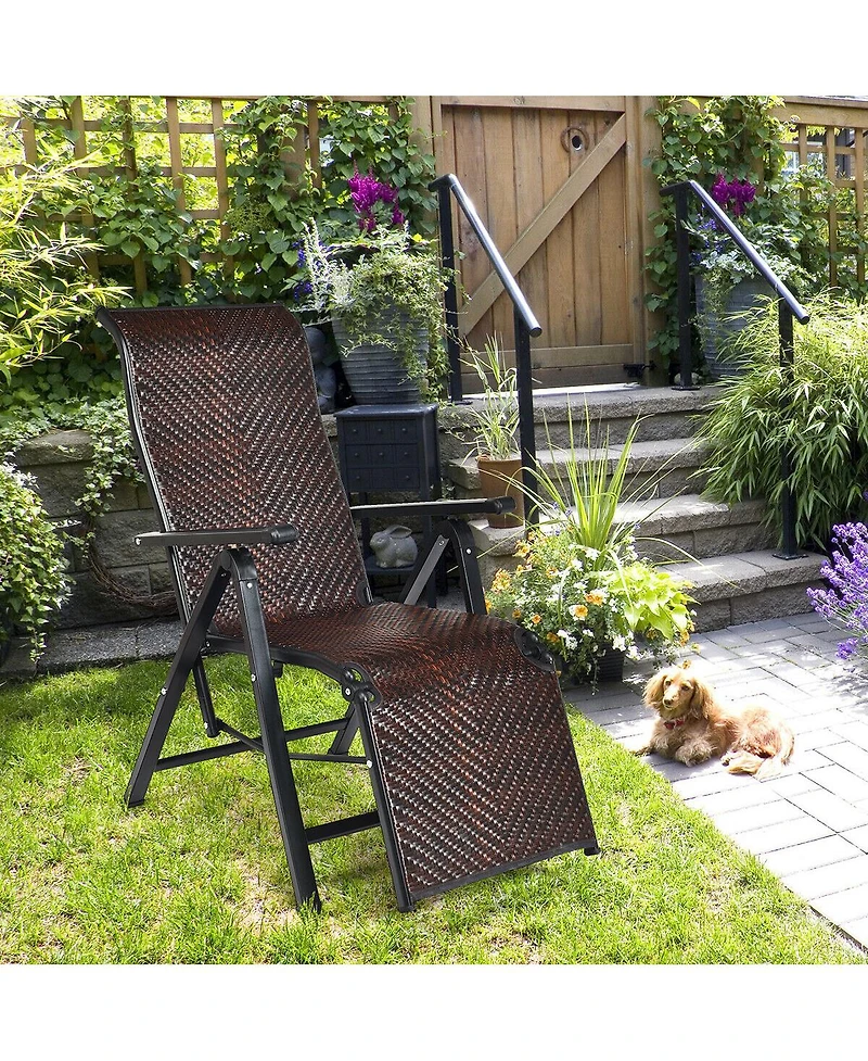 Gymax Patio Rattan Folding Lounge Chair Recliner Back Adjustable Beach Yard Pool