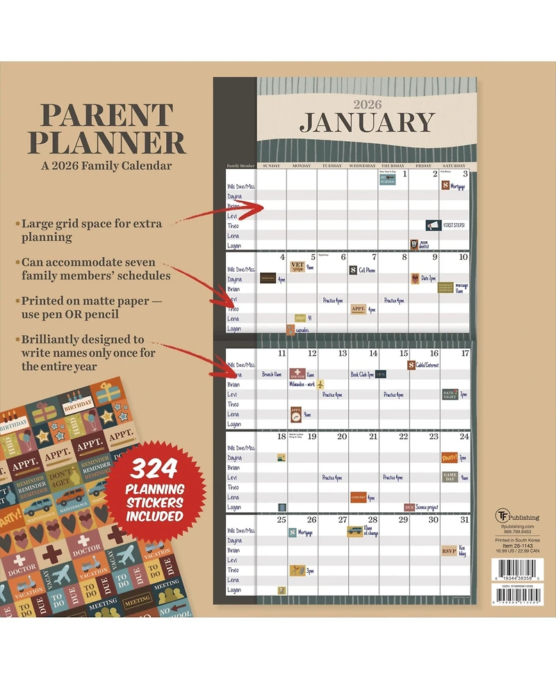 2026 Parent Planner Wall Calendar