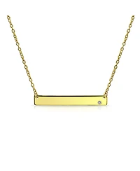 Bling Jewelry Horizontal Sideway Flat Bar Name Plated Pendant Necklace Gold Sterling Silver With Crystal