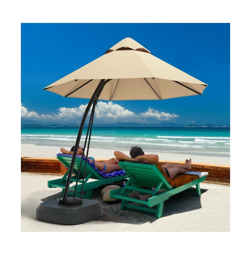 11 Feet Outdoor Cantilever Hanging Umbrella with Base and Wheels
