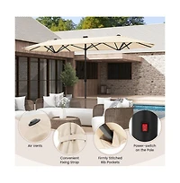 13feet Double-sided Patio Umbrella with Solar Lights for Garden Pool Backyard
