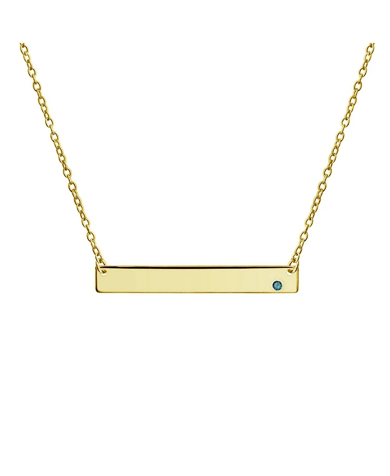 Bling Jewelry Horizontal Sideway Flat Bar Name Plated Pendant Necklace Gold Plated Sterling Silver With Crystal