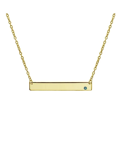 Bling Jewelry Horizontal Sideway Flat Bar Name Plated Pendant Necklace Gold Plated Sterling Silver With Crystal