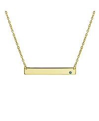 Bling Jewelry Horizontal Sideway Flat Bar Name Plated Pendant Necklace Gold Plated Sterling Silver With Crystal