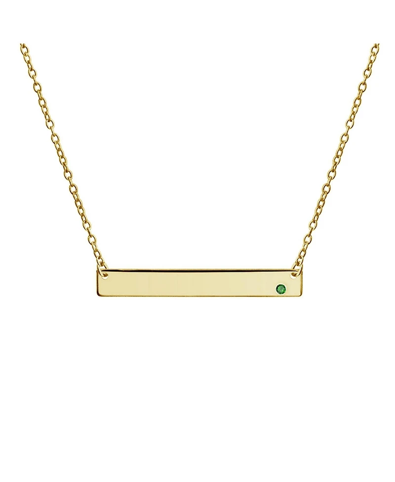 Bling Jewelry Horizontal Sideway Flat Bar Name Plated Pendant Necklace Gold Sterling Silver With Crystal
