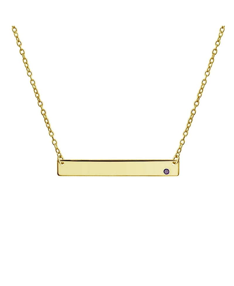 Bling Jewelry Horizontal Sideway Flat Bar Name Plated Pendant Necklace Gold Sterling Silver With Crystal