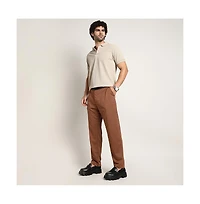 Campus Sutra Men's Russet Brown Micro-Check Chino Trousers