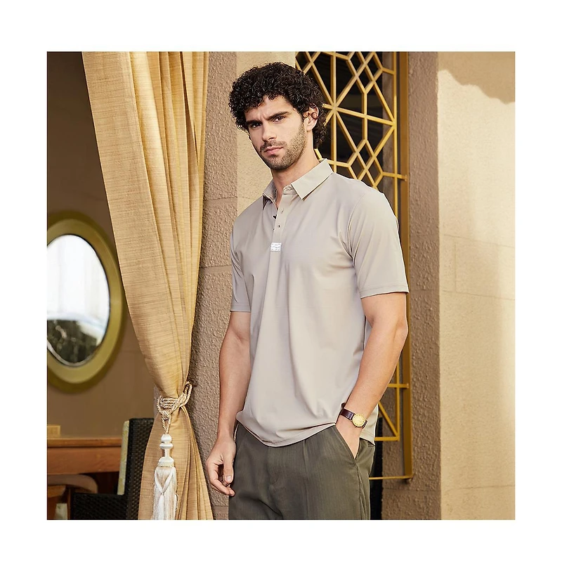 Campus Sutra Men's Sand Beige Seamless Waffle Polo T-Shirt