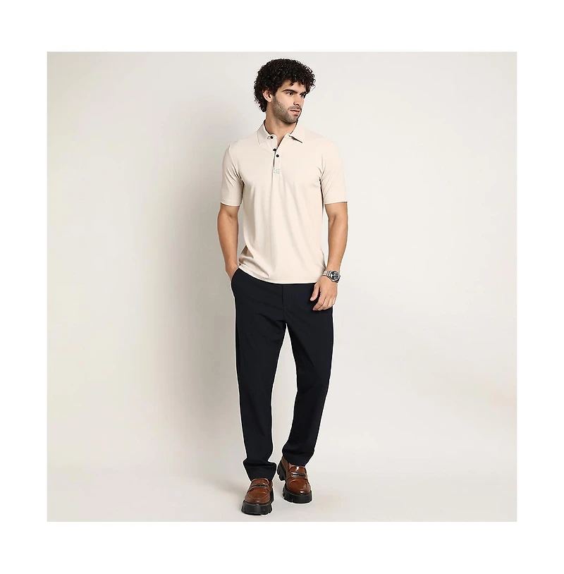 Campus Sutra Men's Saltbox Beige Seamless Ribbed Polo T-Shirt