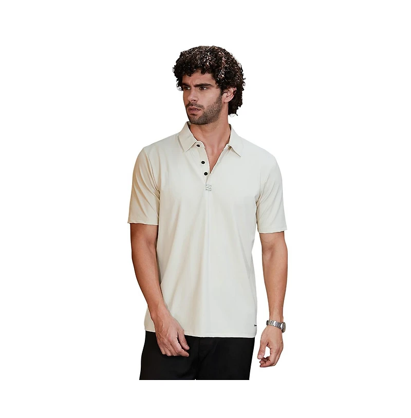 Campus Sutra Men's Off-White Seamless Waffle Polo T-Shirt