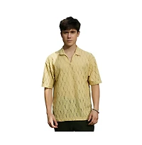 Campus Sutra Men's Butter Yellow Honeycomb-Knit Polo T-Shirt
