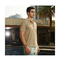 Campus Sutra Men's Ash Brown Crease-Tactile Cuban Polo T-Shirt