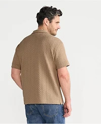 Lands' End Men's Short Sleeve Textured Cable Camp Collar Button Through Shirt