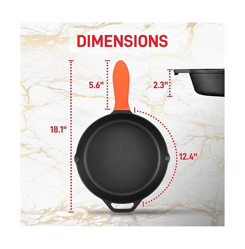 NutriChef 12'' Pre-Seasoned Cast Iron Pan with Glass Lid & Silicone Handle NCCI12