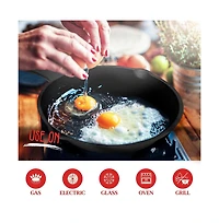 NutriChef Cast Iron Skillet Pan Set - 3 Pre-Seasoned Skillets (6", 8", 10") with Scraper