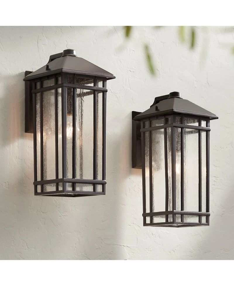 Kathy Ireland Sierra Craftsman 16 1/2" High Farmhouse Rustic Outdoor Wall Light Fixture Mount Set of 2 Oil Rubbed Bronze Finish