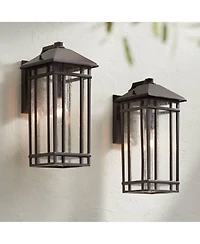 Kathy Ireland Sierra Craftsman 16 1/2" High Farmhouse Rustic Outdoor Wall Light Fixture Mount Set of 2 Oil Rubbed Bronze Finish