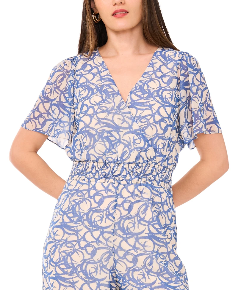 Vince Camuto Women's Printed Surplice Flutter-Sleeve Jumpsuit