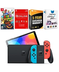 Nintendo Switch Neon Red & Blue Oled Console with Super Mario 3D World + Bowser s Fury , Nso 12 Month Family Membership
