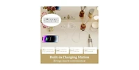 Compact Vanity Desk Set with 3-Color Lighted Mirror and Power Outlets