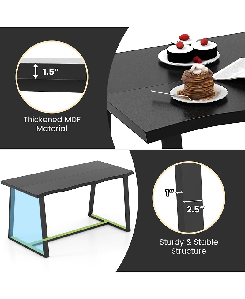63" Large Dining Table with Wavy Edge and Heavy-duty Metal Frame
