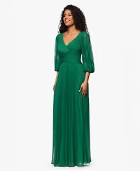 Betsy & Adam Women's Pleated Balloon-Sleeve Long Dress
