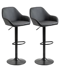 Set of 2 Adjustable Pu Leather Bar Stools with Swivel Seat, Backrest and Footrest for Kitchen-The Pop Home
