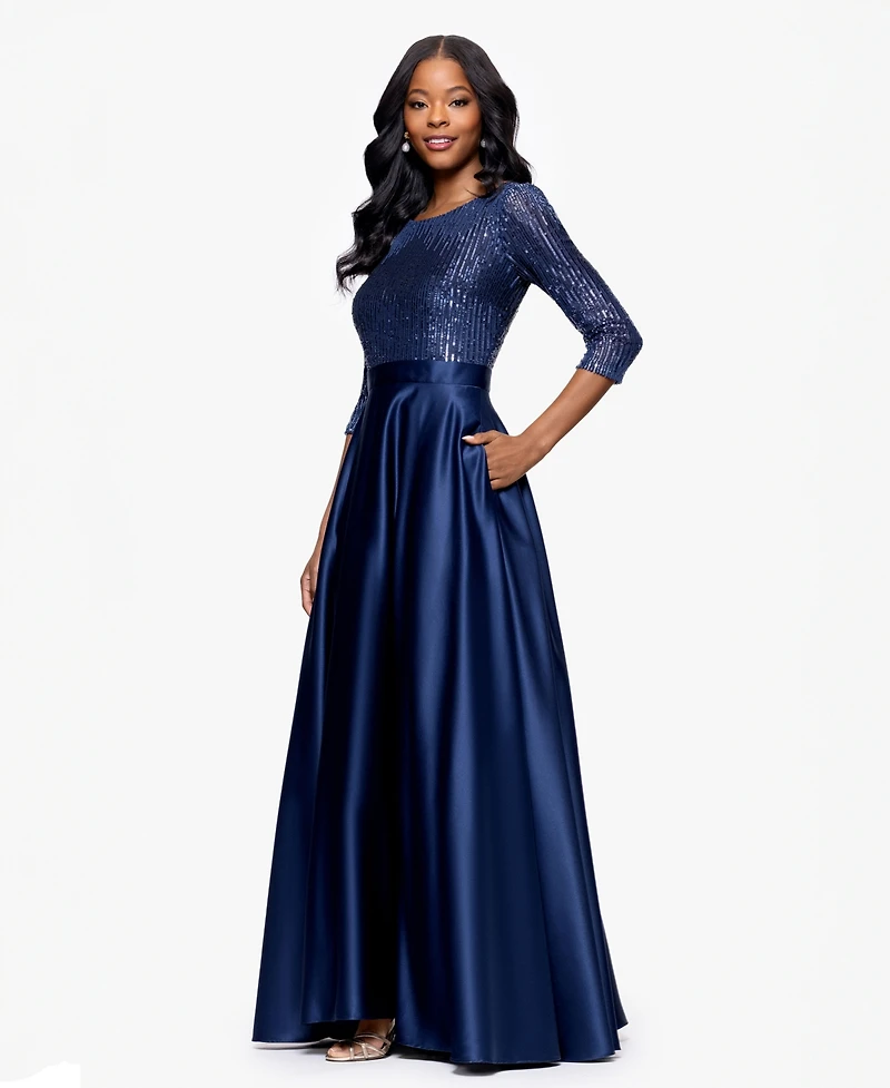 Betsy & Adam Embellished Satin Gown