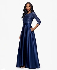 Betsy & Adam Embellished Satin Gown