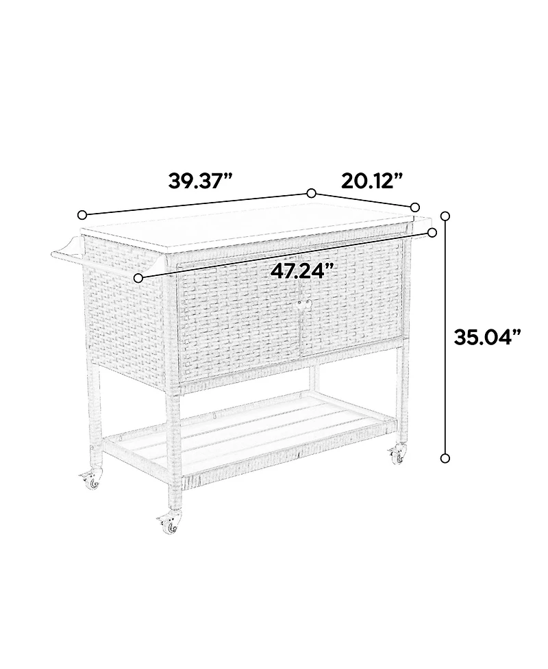 Wicker Bar Cart with Glass Top & Wheels
