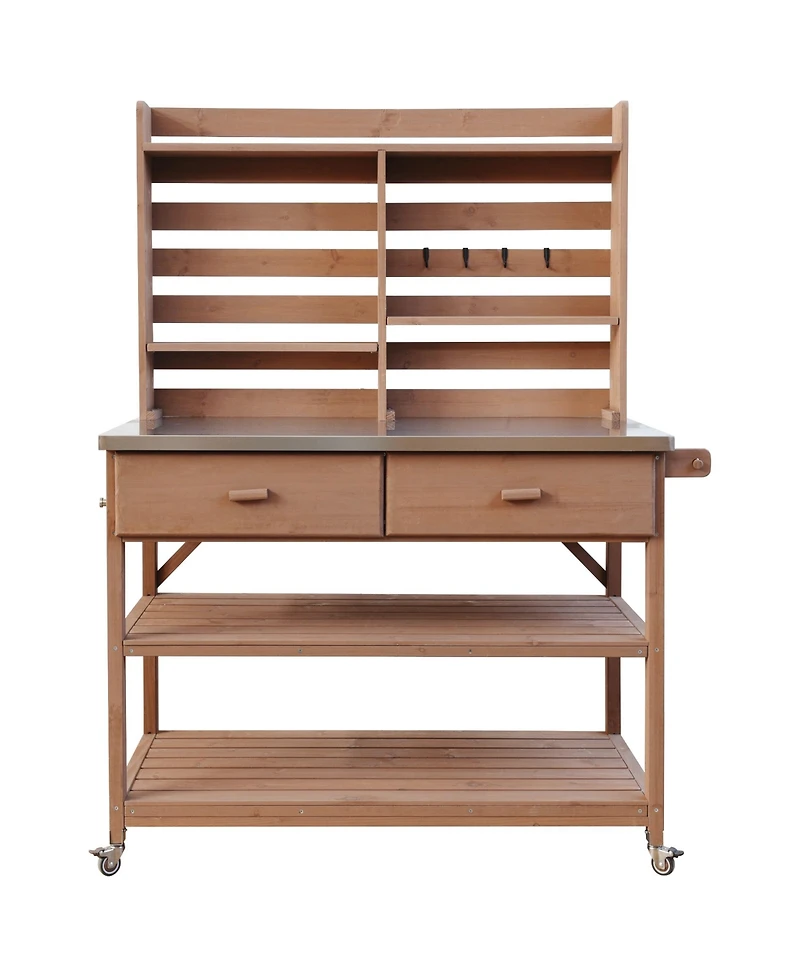 Outdoor Potting Bench with Hutch & Stainless Steel Top