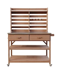 Outdoor Potting Bench with Hutch & Stainless Steel Top