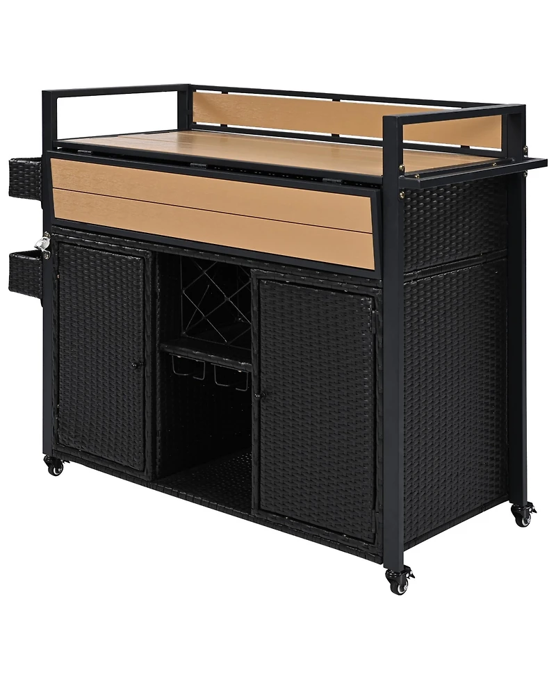 Wicker Grill Cart with Table Top & Storage - Outdoor Kitchen