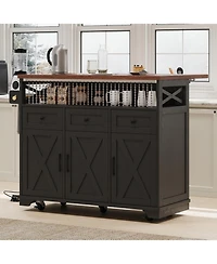 Farmhouse Kitchen Island Cart with Drop Leaf & Wheels