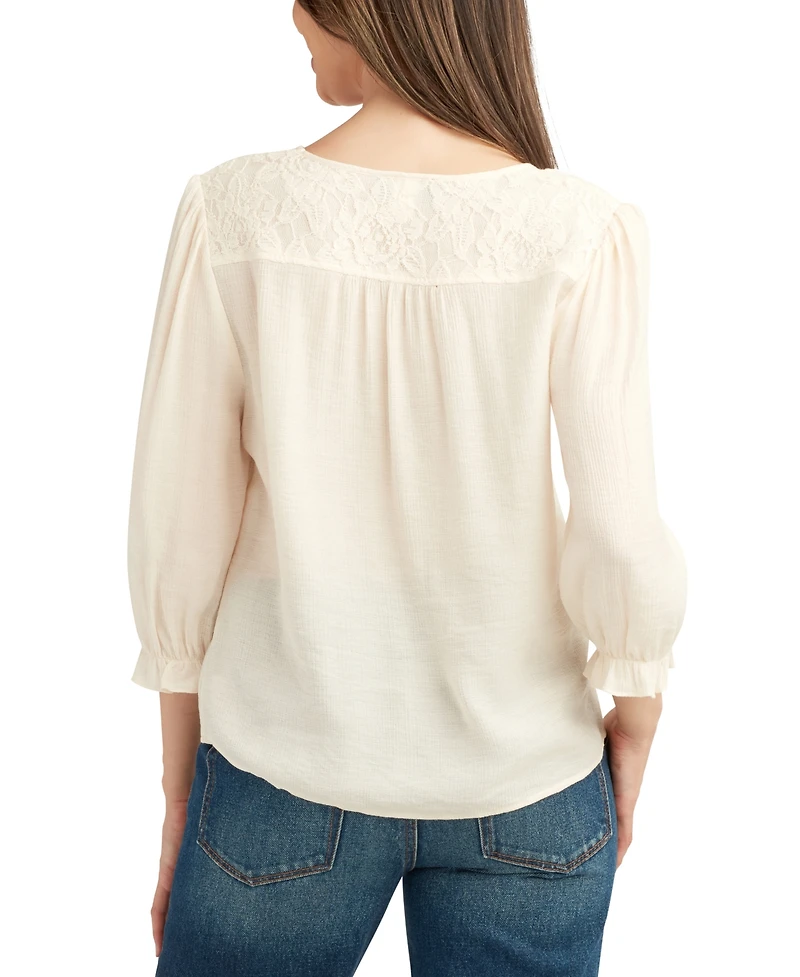 Bcx Juniors' Lace-Trim 3/4-Sleeve Peasant Top