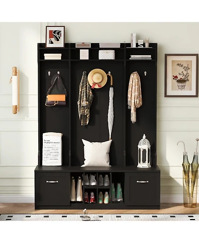 Entryway Hall Tree: Bench, Coat Rack