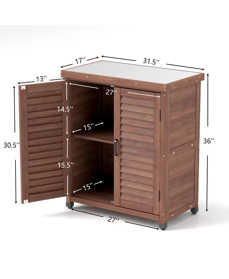 Potting Bench with Storage & Metal Top - Outdoor Garden Workstation