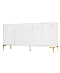 Carved 4-Door Sideboard - Handleless, Press-to-Open (White)