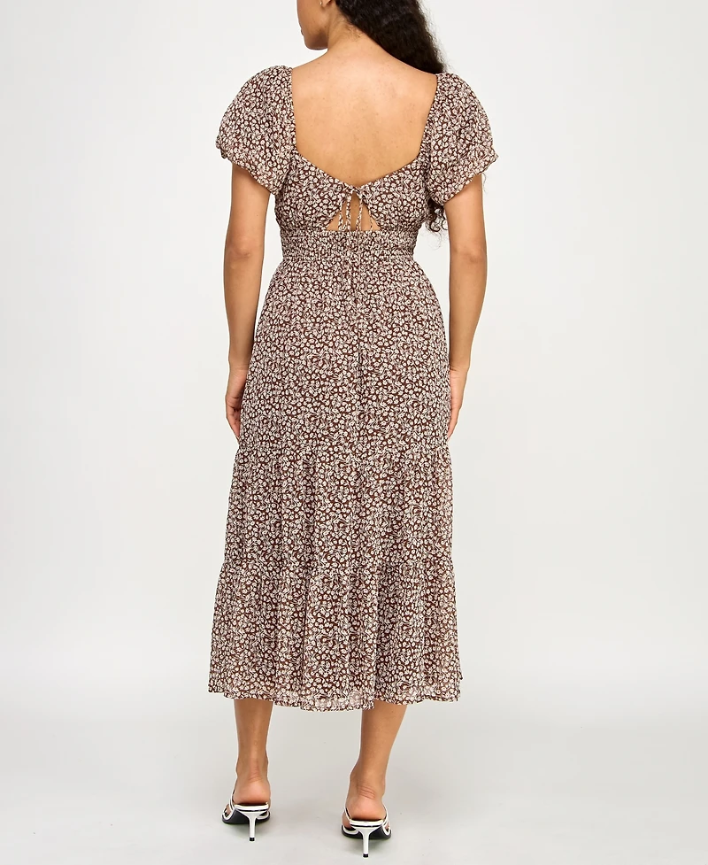 Trixxi Juniors' Printed Sweetheart Puff-Sleeve Midi Dress
