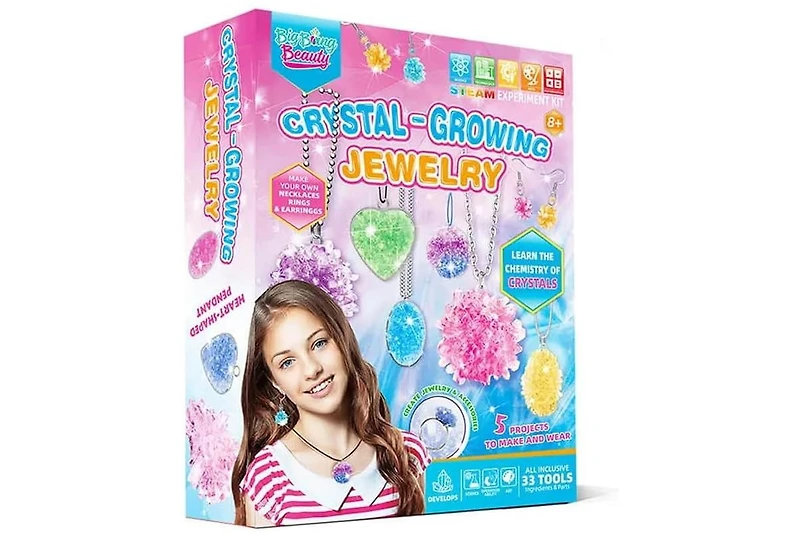 Livevie Crystal Growing Jewelry Kit, Create 6 Jewelry Pieces for Kids