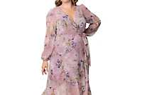 Kiyonna Plus Clara Long Sleeve Chiffon Wrap Dress