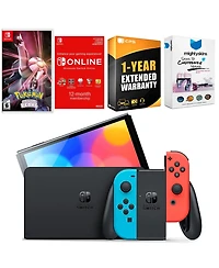 Nintendo Switch Neon Red & Blue Oled Console with Pokemon Shining Pearl, Nso 12 Month Family Membership