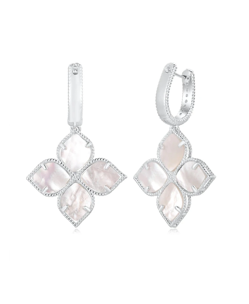 Suzy Levian Sterling Silver Cubic Zirconia Flower Clover Hanging Earrings