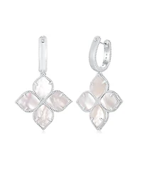 Suzy Levian Sterling Silver Cubic Zirconia Flower Clover Hanging Earrings