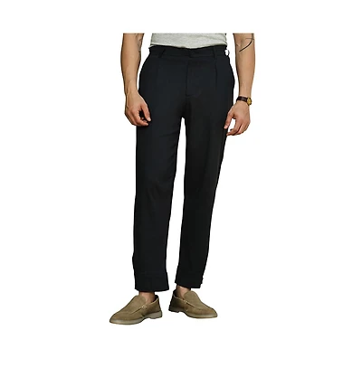 Campus Sutra Men's Midnight Black Linen-Blend Tapered Trousers