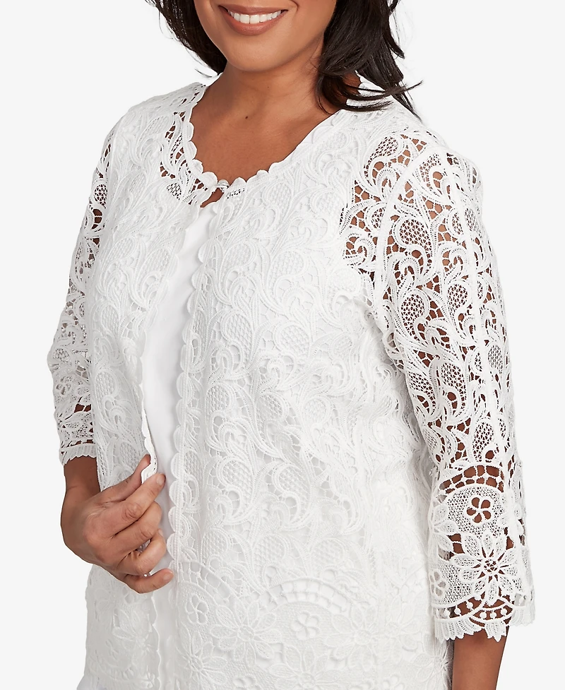Alfred Dunner Petite Estate of Mind Embellished Lace Two One Top