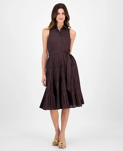 Anne Klein Women's Sleeveless Pintuck Tie-Waist Midi Dress