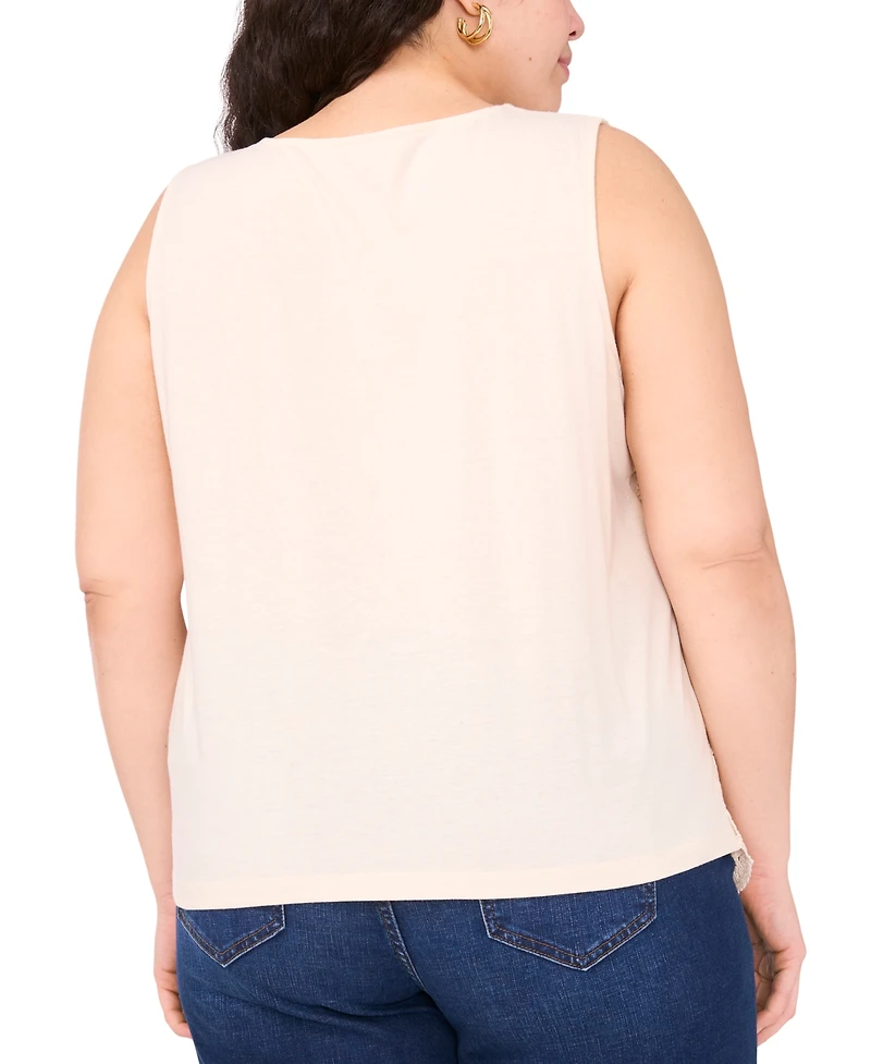 Vince Camuto Plus Crochet-Front Scalloped-Hem Tank Top