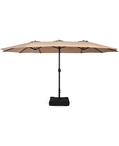 Gymax 15 ft Double-Sided Patio Twin Umbrella Extra-Large Market w/ Base