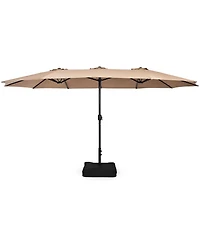 Gymax 15 ft Double-Sided Patio Twin Umbrella Extra-Large Market w/ Base